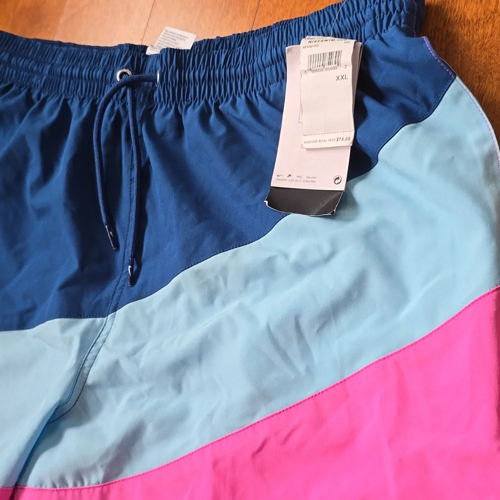 NWT Nike Men's Volley Swim Shorts Colorblock- Blue and Pink Size XXL - Picture 2 of 6